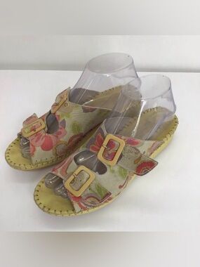 La Plume Y2K Vintage Leather Wedge Sandal Buckle Adjustable Strap Resort Size 37